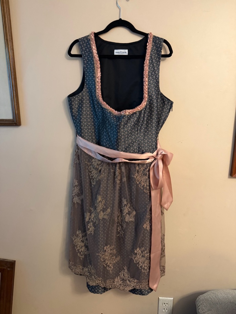 Edel-Nice Blue-Gray Midi Dress with Pink Satin Sash